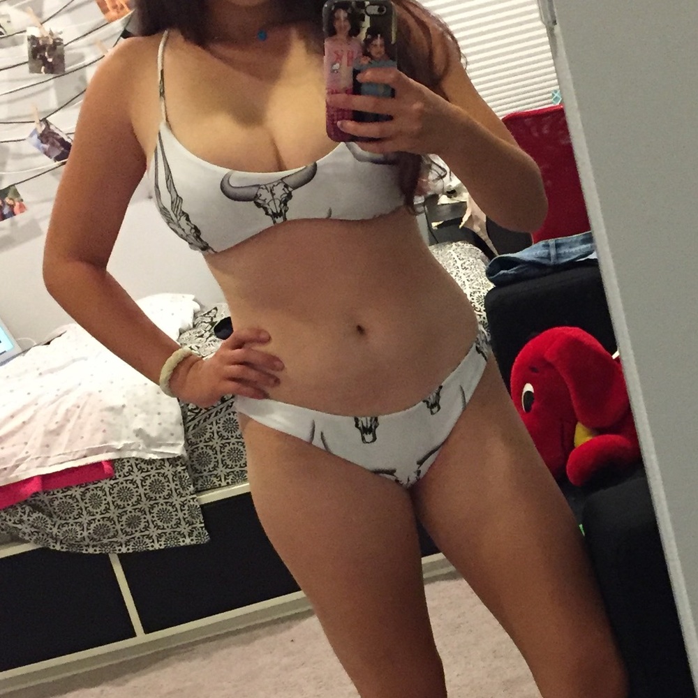 White and Black Patterned Bikini